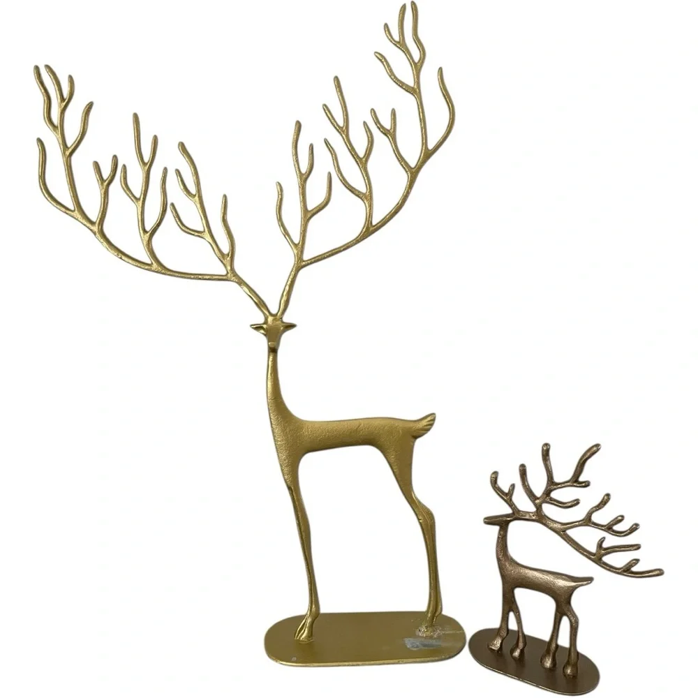 Pottery Barn Handcrafted Brass Merry Grazing Reindeer Herd - Set of 2 Deer 🦌